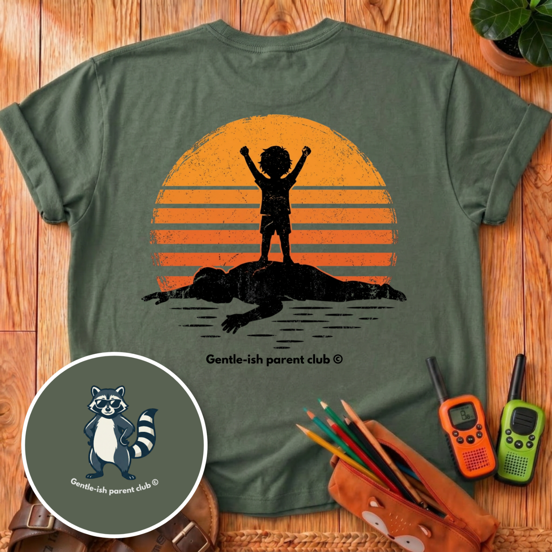 Kid on Dad Back Print T-Shirt
