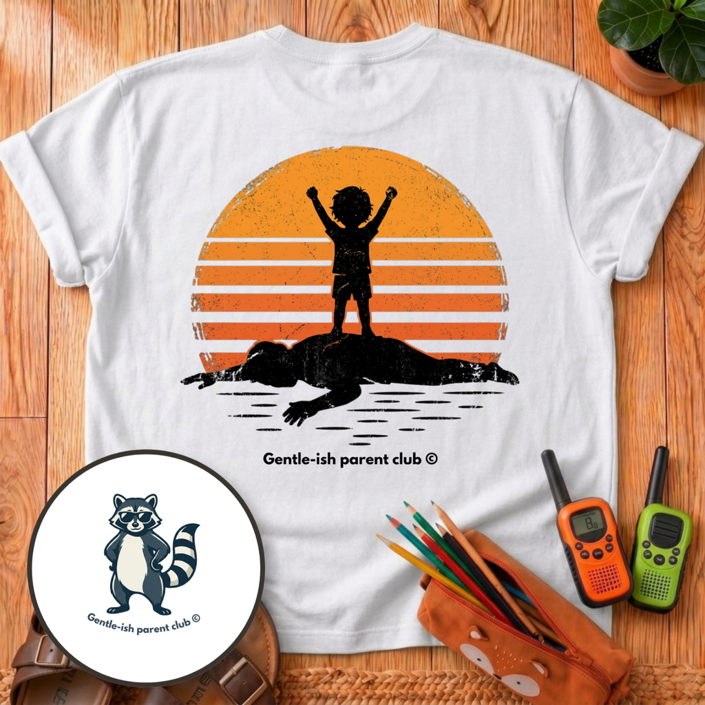 Kid on Dad Back Print T-Shirt