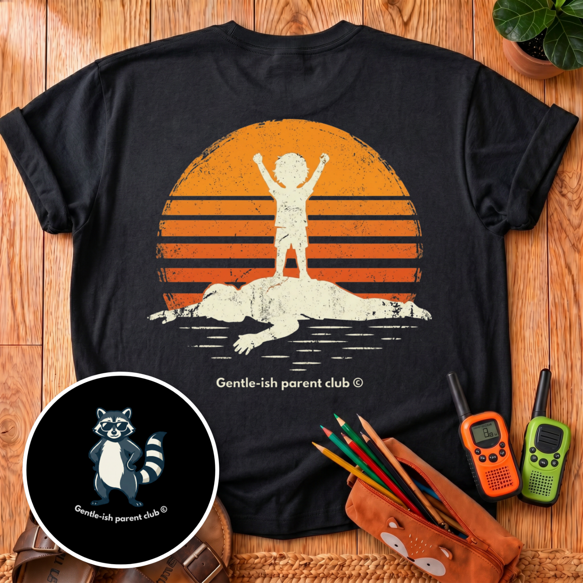 Kid on Dad Back Print T-Shirt