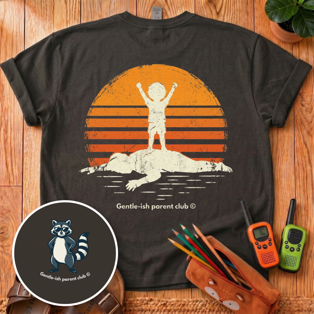 Kid on Dad Back Print T-Shirt