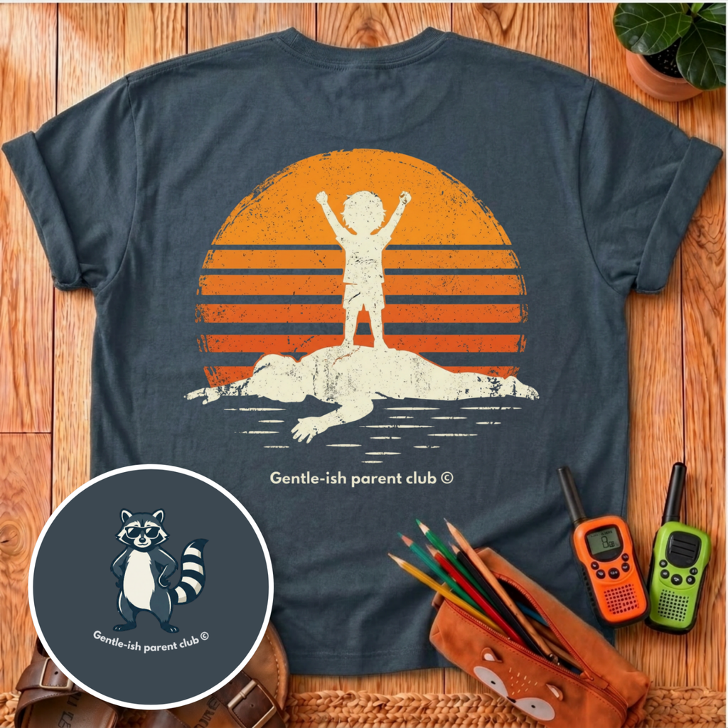 Kid on Dad Back Print T-Shirt