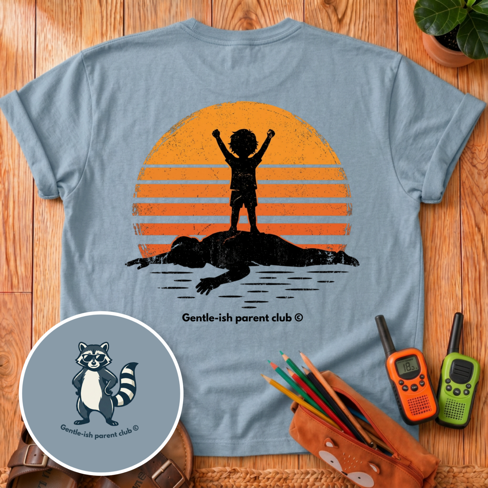 Kid on Dad Back Print T-Shirt