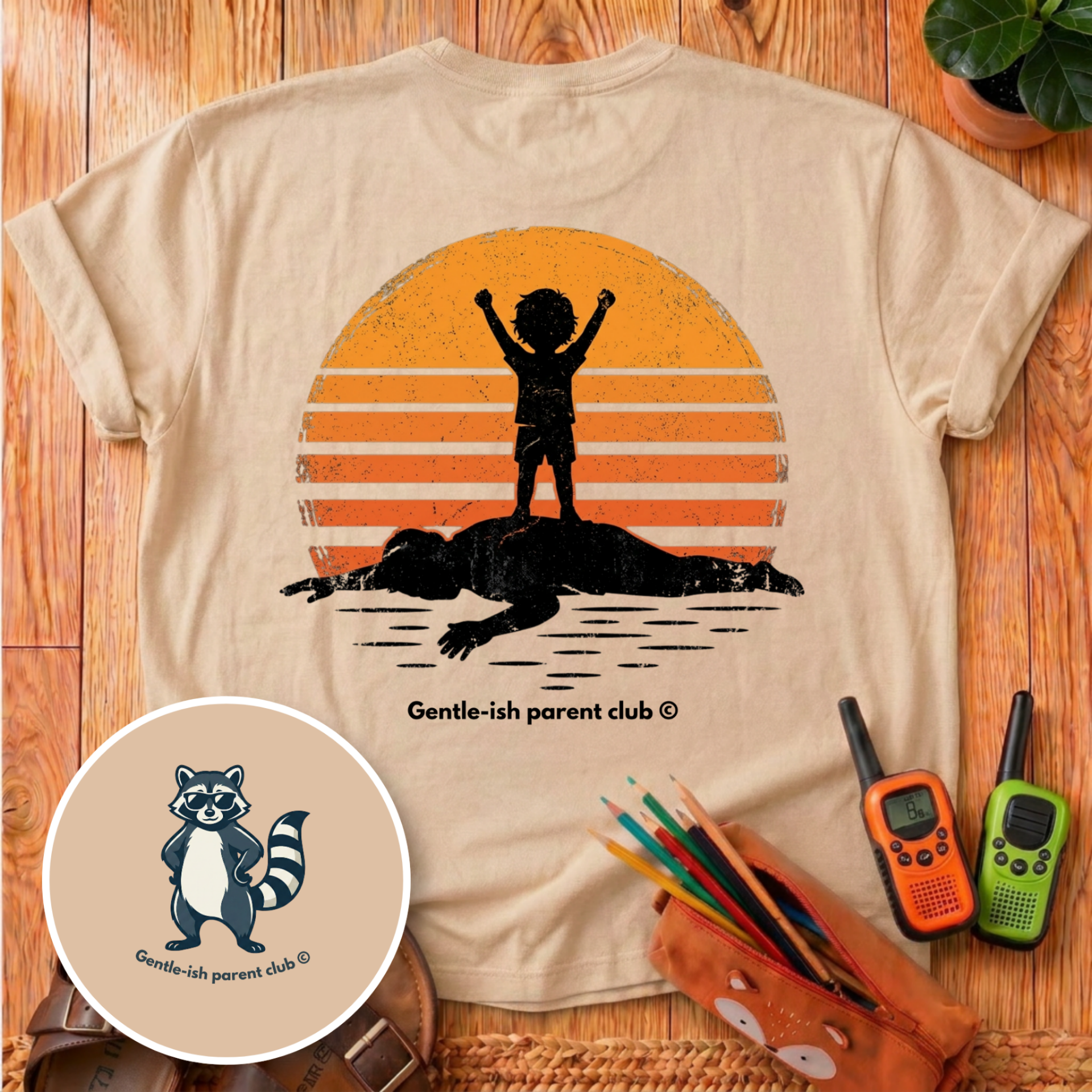 Kid on Dad Back Print T-Shirt