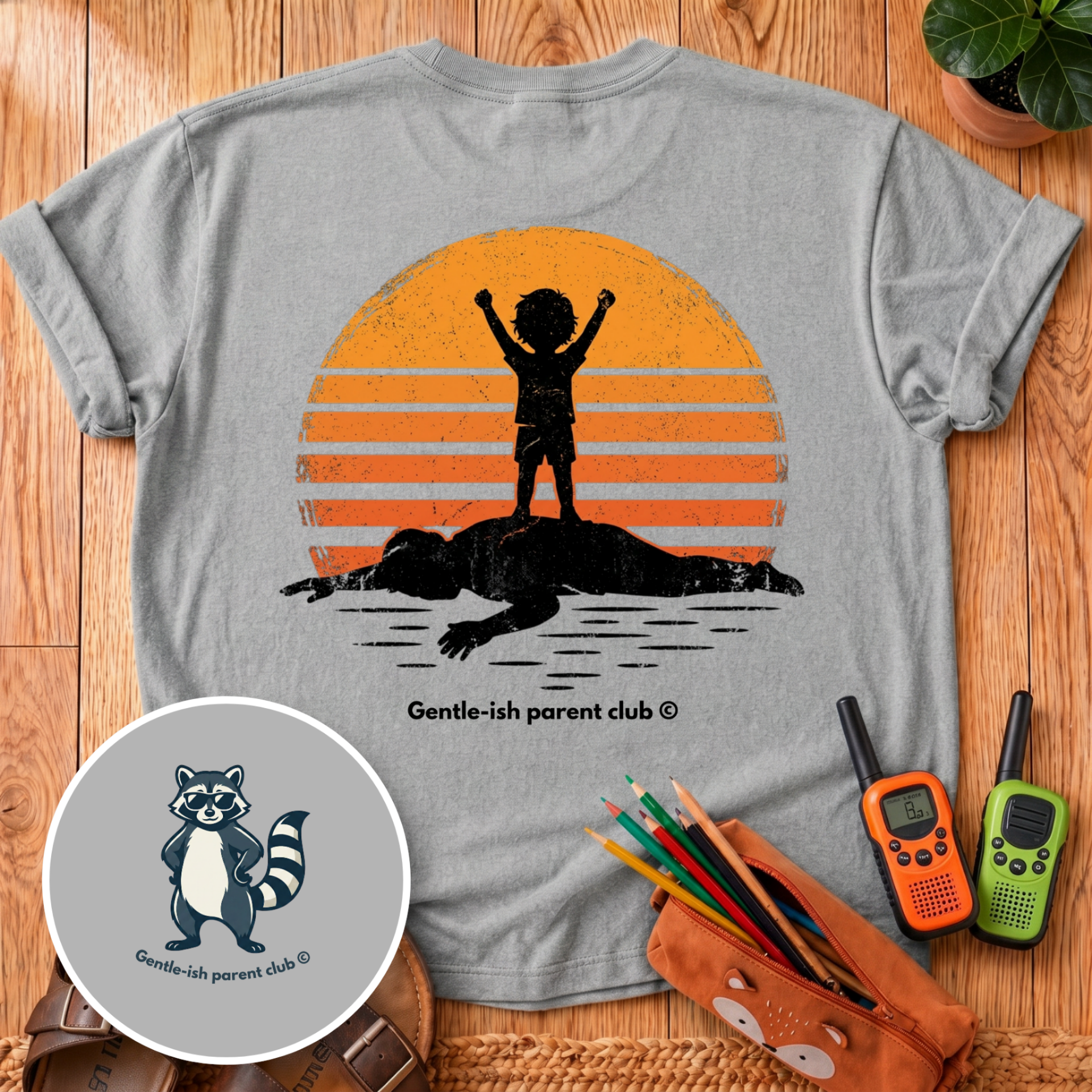 Kid on Dad Back Print T-Shirt